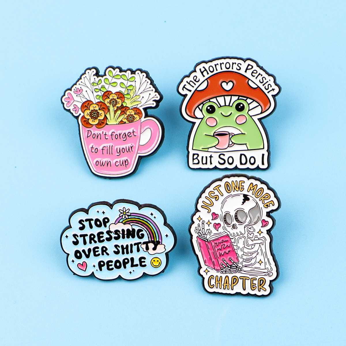 Wholesale Skull and flower quote brooch cartoon metal badge aessories