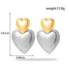 PVD Coated Heart Shape 304 Stainless Steel Simple Style Korean Style Waterproof Non Tarnish Drop Earrings
