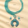 Wholesale European and American Retro Three-Layer Flower Earrings Turquoise Earrings Western Style Exaggerated Turquoise Beads Necklace Jewelry Set