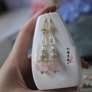 Pink crystal bead / Ear Hook