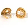 Ion Plating (IP) Real Gold Plated 18K Solid Color 304 Stainless Steel Imitation Pearl Elegant Retro Simple Style Waterproof Non Tarnish Open Rings