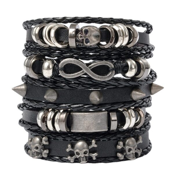 Wholesale Skull 8-shaped alloy five-piece leather bracelet