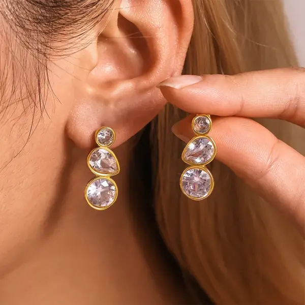 Wholesale PVD Coated Real Gold Plated 18K Gold Water Droplets 304 Stainless Steel Elegant Luxurious Vacation Waterproof Non Tarnish Drop Earrings