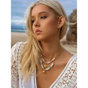 Wholesale PVD Coated Real Gold Plated 18K Gold Starfish Shell 304 Stainless Steel Vacation Marine Style Waterproof Non Tarnish 304 Stainless Steel Pendant Necklace