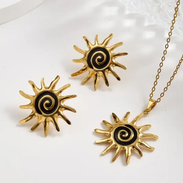 Wholesale European And American Trendy Fashion INS Style 304 Stainless Steel Colorful Oil Drop Sun Water Plated Imitation Gold Jewelry Necklace Set