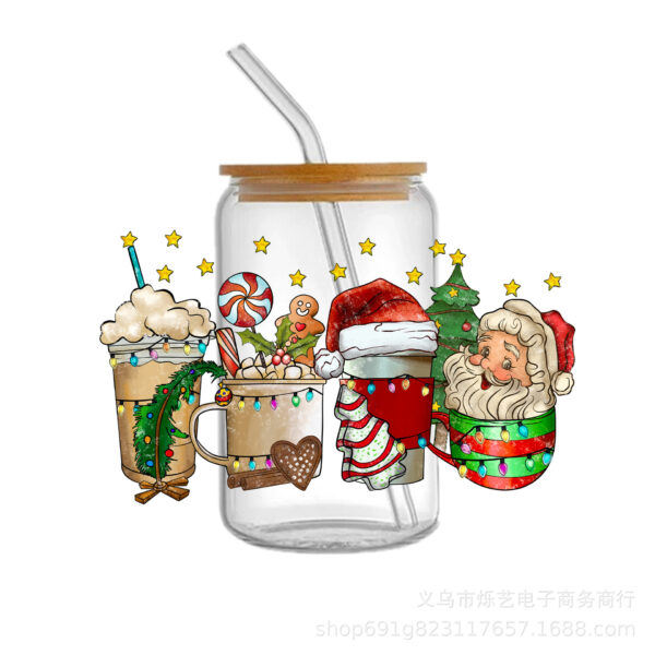 Wholesale Christmas Series Ice Cream Cartoon Uv Dtf Transfer Cup Sticker Crystal Label Peel and Stick 24Cmx11Cm