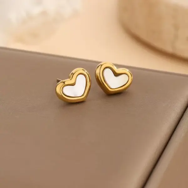 304 Stainless Steel Plastic Heart Shape Ion Plating (IP) 18K Gold Plated Cute French Style Classic Style Waterproof Non Tarnish O-shaped Chain Earrings Necklace Jewelry Set