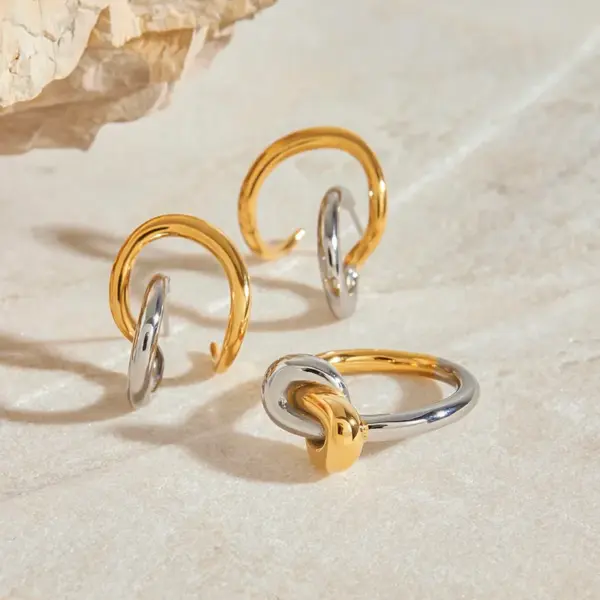 Wholesale 304 Stainless Steel Geometric PVD Coated Real Gold Plated Casual Simple Style Commute Waterproof Non Tarnish Rings Earrings