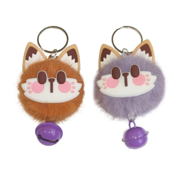 Wholesale Hot sale cute lucky cat plush key chain imitation mink fur ball key chain with bell to push pendant
