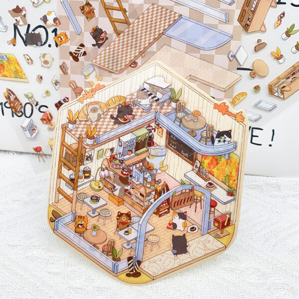 Wholesale Cat Coffee House Landscaping Stickers 3D Micro World Fun DIY Handbook Toy Stickers Waterproof Available for
