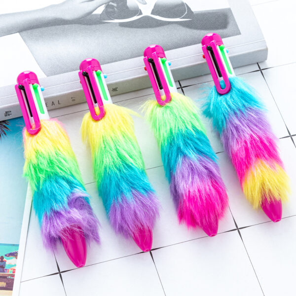 Wholesale Cartoon 6-color plush bead multi-functional six-color push-button pen