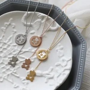 Wholesale PVD Coated Real Gold Plated 18K Gold Bear 304 Stainless Steel Sweet Waterproof Non Tarnish 304 Stainless Steel Necklace