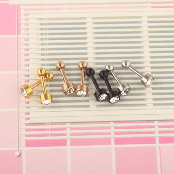 Fashion Solid Color Stainless Steel Inlay Artificial Gemstones Ear Studs 1 Piece