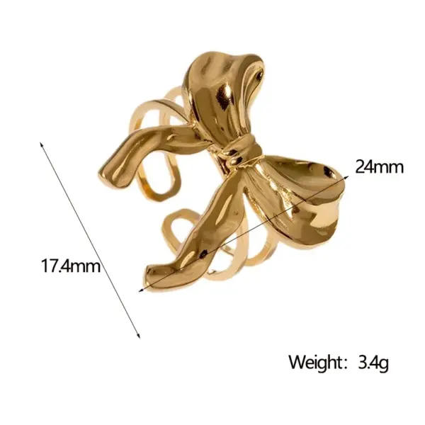 Wholesale PVD Coated Real Gold Plated 18K Gold Bow Knot 304 Stainless Steel Cute Sweet Simple Style Waterproof Non Tarnish Open Rings