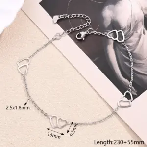 Hollow-out Double Heart-Shaped Spacer Anklet (Steel Color) / Length: 230+55mm / 1 Strand/Package