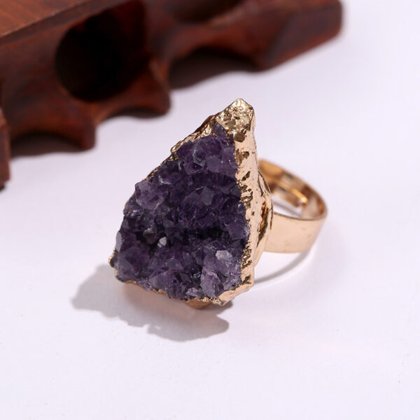 oly-833e6d14fa703f0b8795906c67428d50 Wholesale Selling Natural Amethyst Cluster Electroplated Gold Open Ring Crystal Tooth Geode Rough Jewelry