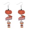 Wholesale Cross-border New Autumn Harvest Thanksgiving Pumpkin Pie Coffee Cup Triple Pendant Earrings Wooden Double-sided Earrings