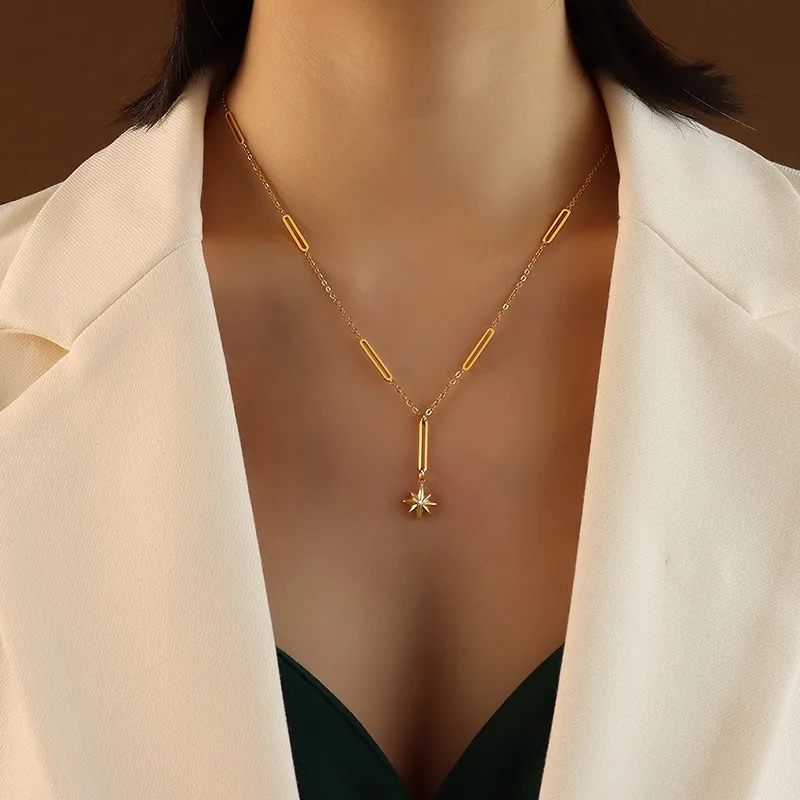 Wholesale PVD Coated Real Gold Plated 18K Gold Geometric 304 Stainless Steel Fashion Waterproof Non Tarnish 304 Stainless Steel Necklace