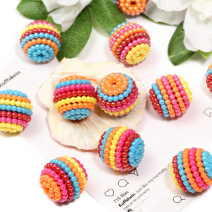 Wholesale New colorful striped acrylic bayberry ball beaded DIY handmade rainbow scattered bead jewelry accessories material