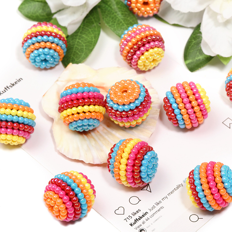 Wholesale New colorful striped acrylic bayberry ball beaded DIY handmade rainbow scattered bead jewelry aessories material