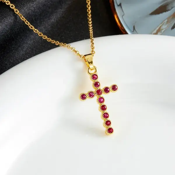 Wholesale Jewelry Modern Style Cross 304 Stainless Steel Copper Pendant Necklace Cable Chain