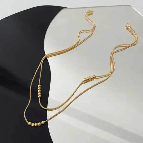 Wholesale Vacuum Plating Real Gold Plated 18K Gold Gold Plating Silver Plated Solid Color 304 Stainless Steel Fashion Waterproof Non Tarnish Titanium Steel Layered Necklaces