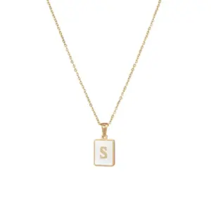 Fritillary Letter Square Pendant Necklace-Gold-Letter S