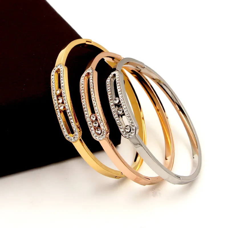 Wholesale Streetwear Rectangle Titanium Steel Inlay Artificial Diamond Bangle