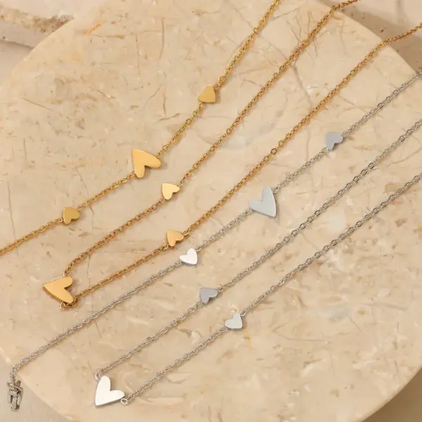 Real Gold Plated 304 Stainless Steel 316 Stainless Steel PVD Coated No Inlaid Heart Shape Waterproof Non Tarnish Modern Style Simple Style Bracelets Anklet Necklace For Women's