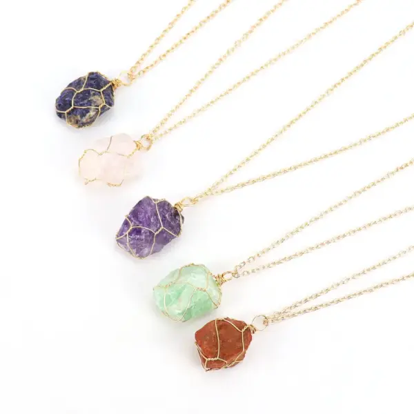 Wholesale Simple Style Geometric Alloy Natural Stone Knitting Pendant Necklace