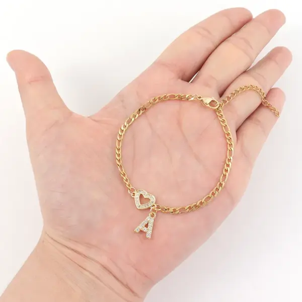 Wholesale 201 Stainless Steel Copper Inlay Letter Heart Shape Zircon Copper Bracelets