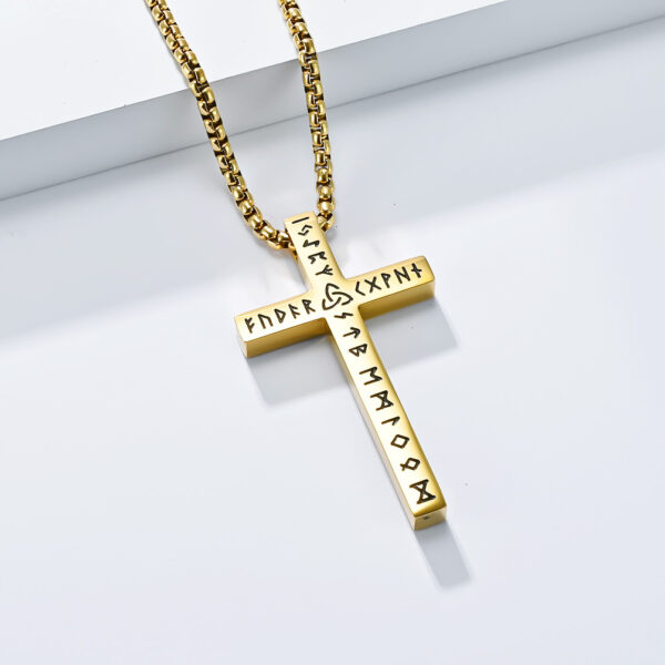 oly-837ac71a1c585842c0c9bbc429ac3d04 Wholesale Cross Border Nordic Viking Text Titanium Steel Glow Cross Necklace Luen Rune Gender Free Cross Pendant