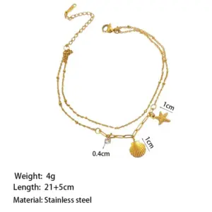Qyb40 Shell Starfish Anklet / Gold