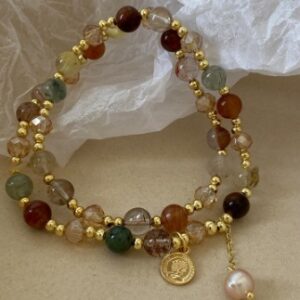 Double layer crystal pearl beaded bracelet