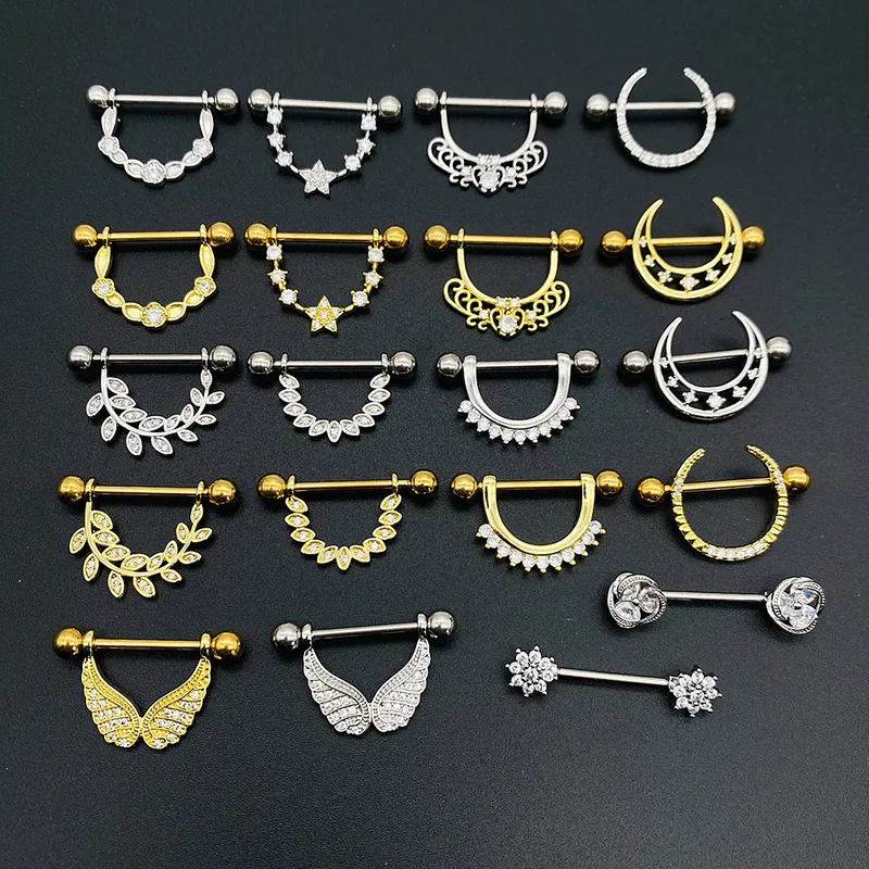 Wholesale Fashion Leaf Star Wings Stainless Steel Inlaid Zircon Nipple Ring 1 Piece
