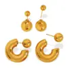 Wholesale Ion Plating (IP) Real Gold Plated 18K Gold C Shape Round 304 Stainless Steel Casual Retro IG Style Waterproof Non Tarnish Ear Studs