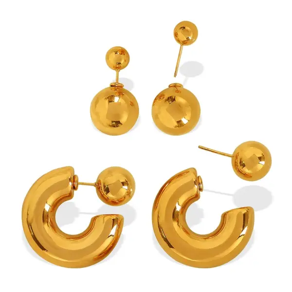 Wholesale Ion Plating (IP) Real Gold Plated 18K Gold C Shape Round 304 Stainless Steel Casual Retro IG Style Waterproof Non Tarnish Ear Studs