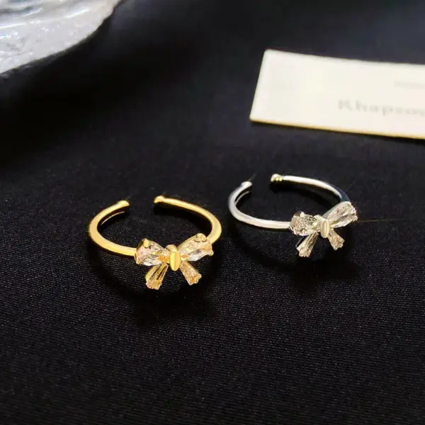 Wholesale Fashion Geometric Bow Knot Copper Rings Inlay Zircon Copper Rings