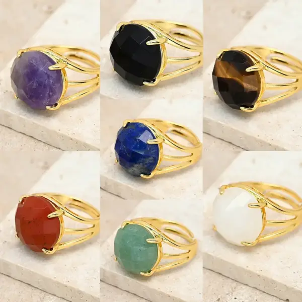 Wholesale Casual Modern Style Simple Style Round Natural Stone Copper 18K Gold Plated Amethyst Green Aventurine Lapis Lazuli Rings In Bulk
