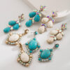 Wholesale Western-style exaerated white and turquoise earrings, retro geometric diamond-encrusted earrings