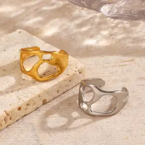 Wholesale Ion Plating (IP) 18K Gold Plated Irregular 304 Stainless Steel Elegant Glam Hip-Hop Waterproof Non Tarnish Open Rings