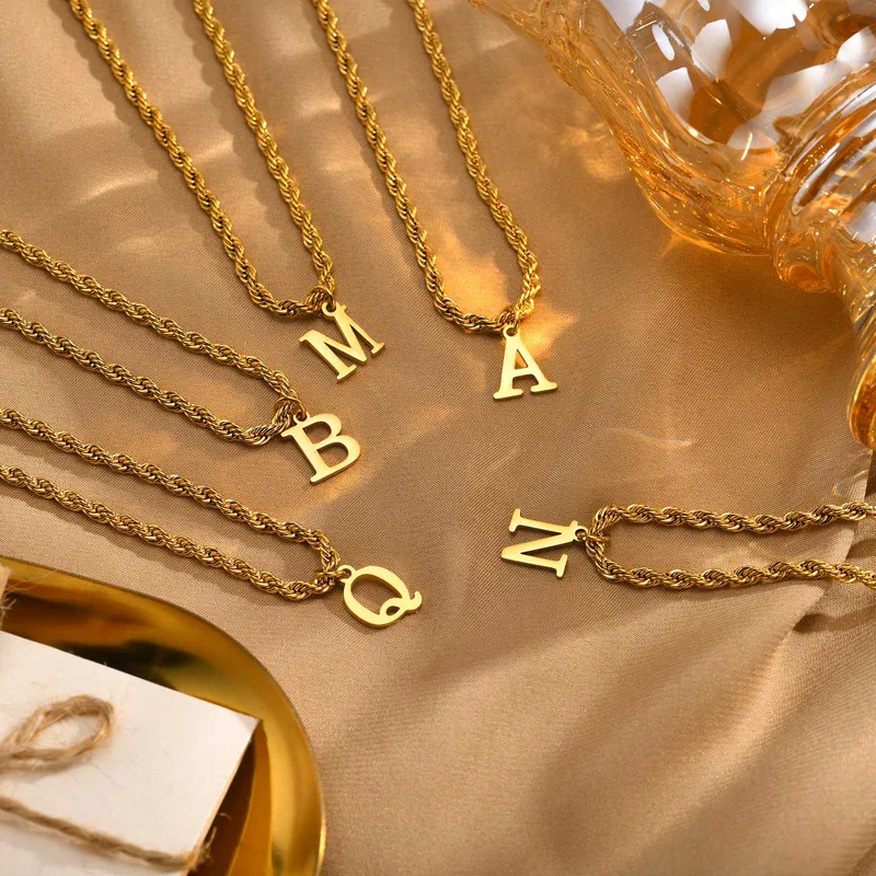 Wholesale PVD Coated Gold Plated Letter Stainless Steel Simple Style Waterproof Non Tarnish 201 Stainless Steel Pendant Necklace