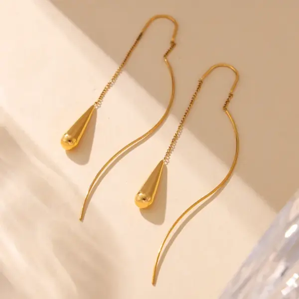 Wholesale PVD Coated Real Gold Plated 18K Gold Geometric 304 Stainless Steel Elegant Vacation Simple Style Waterproof Non Tarnish Drop Earrings