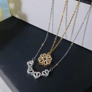 Wholesale Four-leaf Clover Titanium Steel Necklace Women's High-end Light Luxury Love Heart Collarbone Instagram Fashionable Necklace Niche Women's Necklace