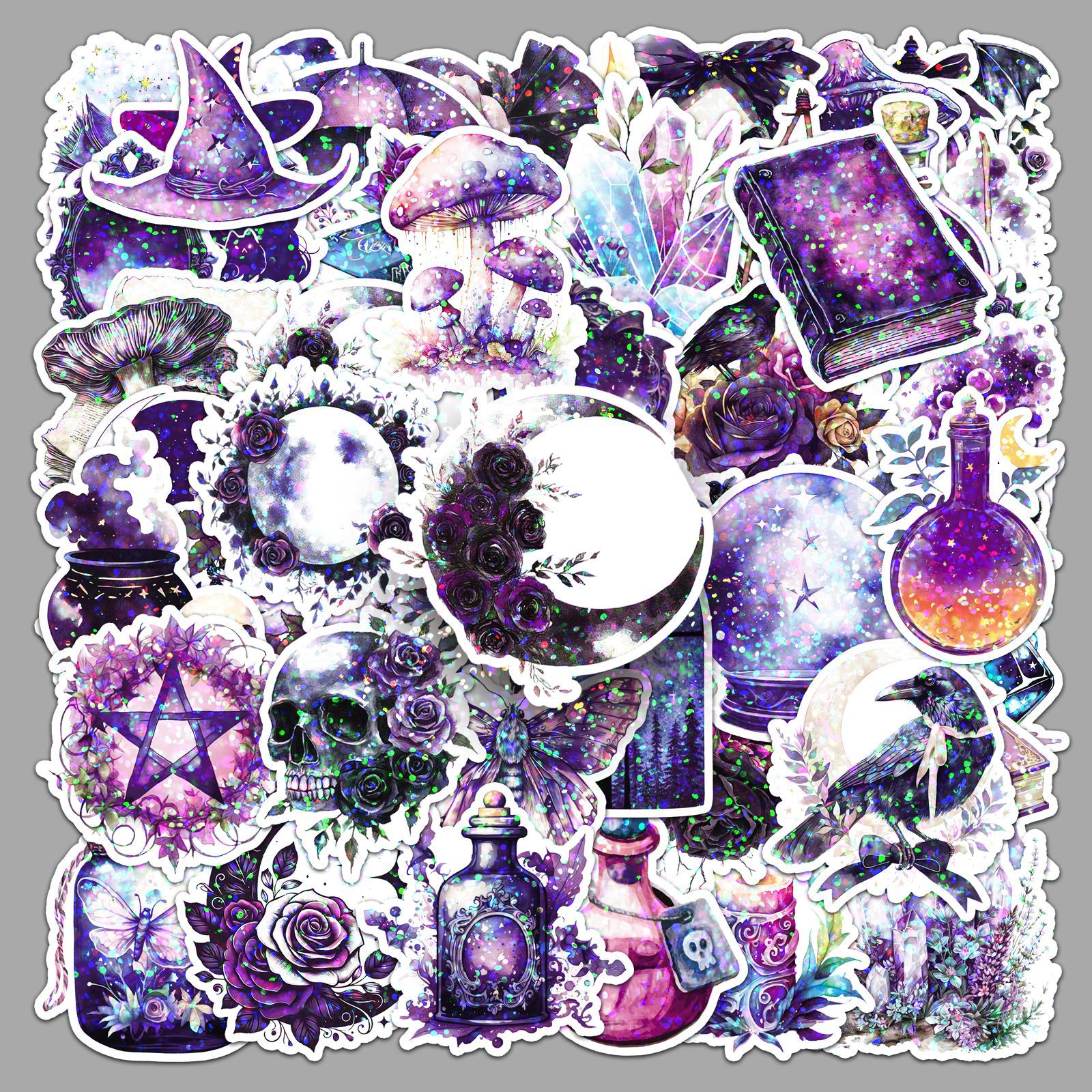 Wholesale Witch Stickers with Laser Glitter Film, Stickers