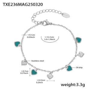Txe236-green love steel color bracelet 16+5cm