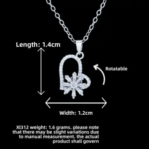 XL312 Heart Rotating Flower Necklace / Silver