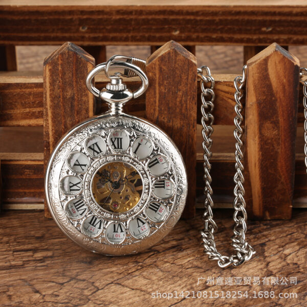 Wholesale Fashionable Golden Roman Lettering Hollow Petals Retro Mechanical Pocket Watch Wholesale Hot Selling Casual Gift Pocket Watch for Men and Women