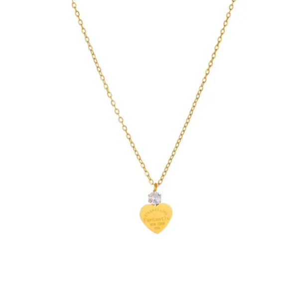 Wholesale 304 Stainless Steel Heart Shape PVD Coated Zircon 18K Real Gold Plated Simple Style Classic Style Waterproof Non Tarnish Plating Gold Jewelry Set
