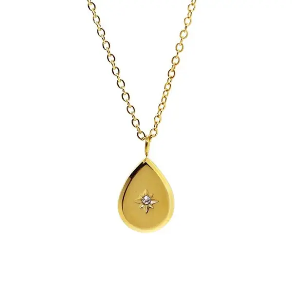 Wholesale Fashion Water Droplets Titanium Steel Inlay Zircon Pendant Necklace
